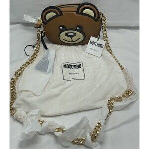 Moschino Teddy Bear Face Leather Shoulder Bag New